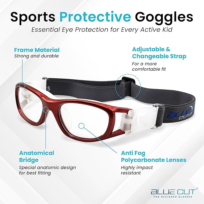 BLUE CUT Safety Basketball Goggles For Kids for Outdoor Sports Activities Anti Fog Replaceable to Prescription Lenses-StrideForce Fitness