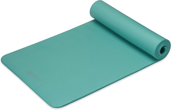 Gaiam Essentials Thick Yoga Mat Fitness & Exercise Mat with Easy-Cinch Yoga Mat Carrier Strap, 72"L x 24"W x 2/5 Inch Thick-StrideForce Fitness