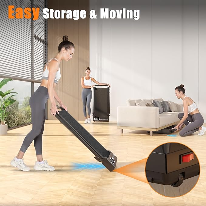 Incline Walking Pad with Handle Bar, Folding Treadmill Foldable Portable Under Desk for Home Office, Ultra Quiet <45dB, Safety Lock, 300+ LB Capacity-StrideForce Fitness