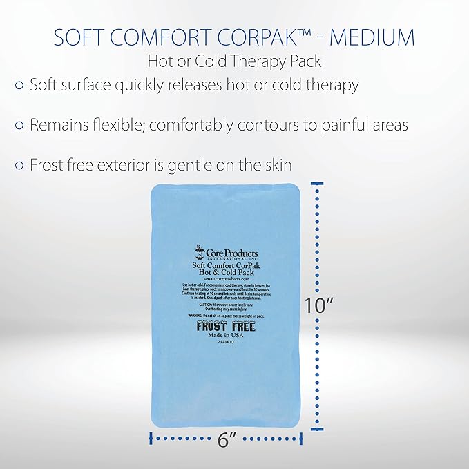 Core Products Soft Comfort CorPak – Reusable Hot & Cold Therapy Pack, Ice Pack for Injuries, No-Frost Compress for Muscle, Back & Joint Pain Relief – 6" x 10", Made in USA-StrideForce Fitness