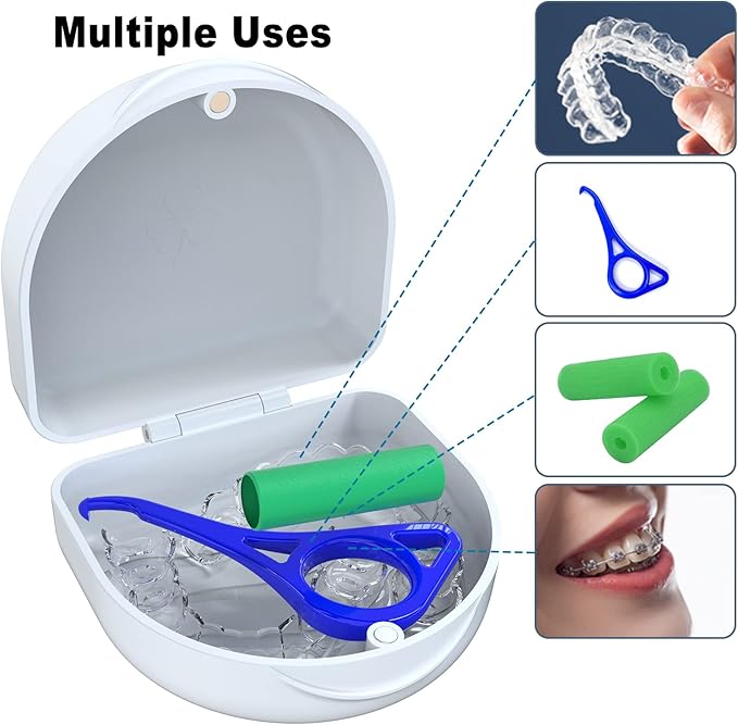 Retainer Case Denture Case: BVN Orthodontic Dental Case, Slim Braces Case, Mouth Guard Case, Denture Box, Teeth Aligner Case, Night Guard Case Container Storage Holder White
