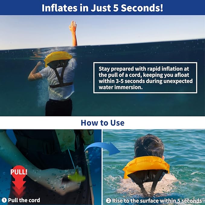 Owntop Manual Inflatable Swim Jacket, Neoprene Padded Neckline, 33g C02 Cylinder Included, Multiple Reflective Strips, Compact Design for Kayak, Fishing, Paddle Sports-StrideForce Fitness