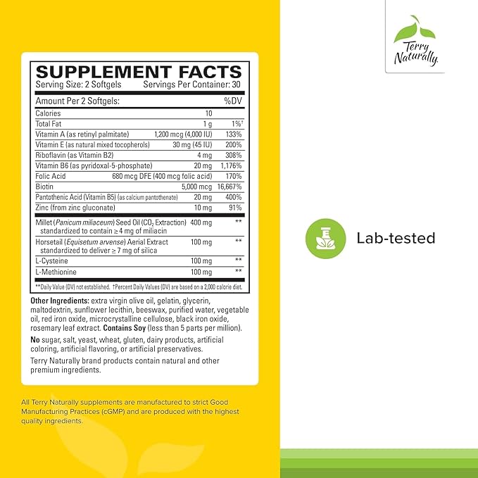 Terry Naturally Hair Renew Formula - Healthy Hair Growth Supplement with Biotin B Vitamins & Zinc - Millet Seed Oil for Keratin Production Support & Stronger, More Radiant Strands - 60 Softgels-StrideForce Fitness