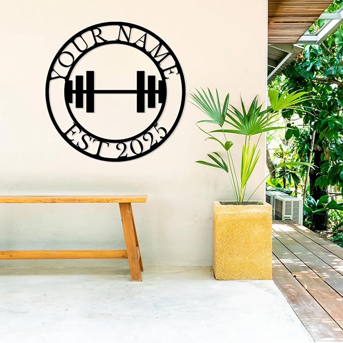Personalized Metal Gym Sign, Custom Fitness Metal Wall Decor, Yoga Room Sign, fitness room decor, home gym decor, gifts for sports lovers, black metal-StrideForce Fitness
