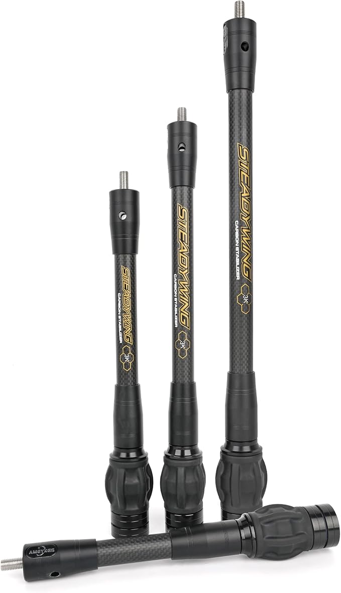 AMEYXGS Archery Bow Stabilizer for Compound Bow, 3K Carbon Fiber 6", 8", 10", 12" 15" Rods, Damping System, Weights Kit, Single Side V-Bar Mount,Quick Disconnect-StrideForce Fitness