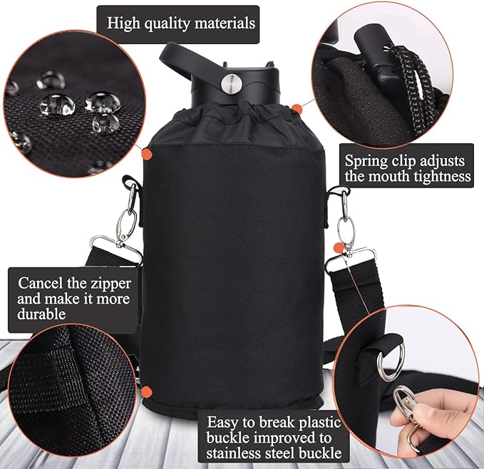 Water Bottle Insulated 32oz 40oz 64oz 128oz Straw Lid Spout Lid & 3 Lids, Leak Proof, Vacuum Insulated,Stainless Steel Water Bottle Wide Mouth for Sports, Gym or Office-StrideForce Fitness