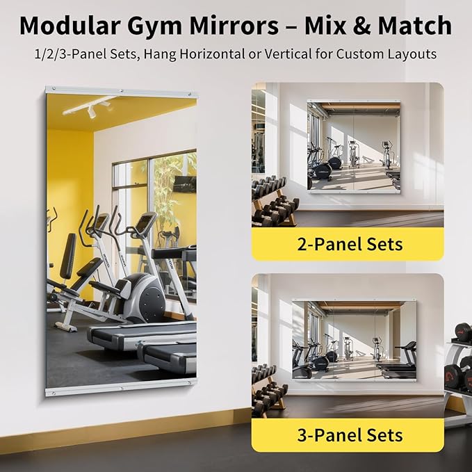 Home Gym Mirror - 55x28 Inch, 1PCS Frameless Tempered Glass Full Body Mirror for Wall Mount - Ideal for Yoga, Workout, Bedroom, Dance Studio (Silver)-StrideForce Fitness