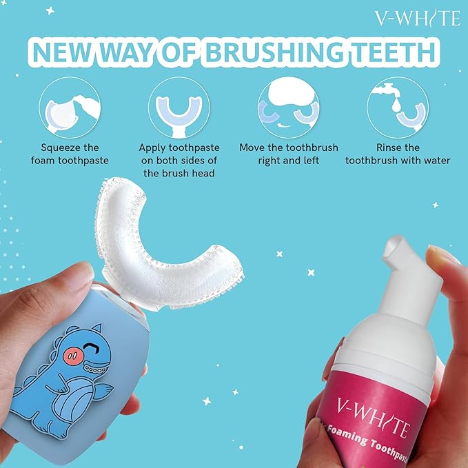 V-White Foam Teeth Whitening Toothpaste - Organic Toothpaste Fluoride Free, Alcohol Free, pH Balanced - Deep Cleansing, Stain Removal, Travel Friendly, for Kids & Adults (Large, Strawberry)