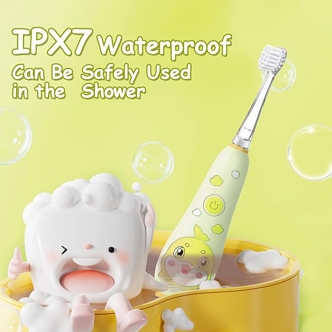 teeteck Electric Toothbrush for Kids - Toddler Electric Toothbrush with Magnetic Charging, Includes 2 Brush Heads, Magnetic USB Charging Cable for Ages 1-6 Boys Girls (Yellow