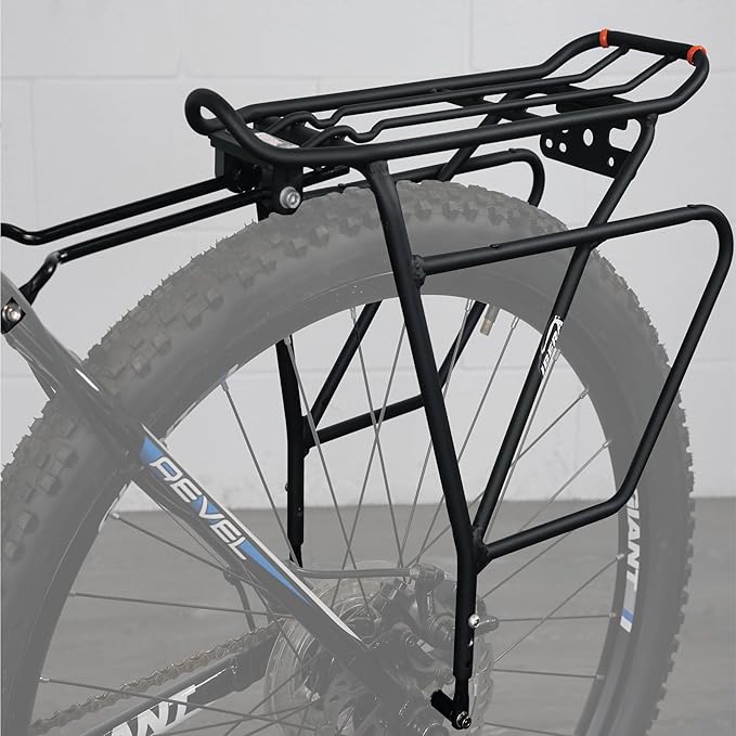 Ibera Bike Rack - Bicycle Touring Carrier Plus+ for Disc Brake/Non-Disc Brake Mount, Fat Tire Bikes, Frame-Mounted for Heavier Top & Side Loads, Height Adjustable for 26"-29" Frames-StrideForce Fitness