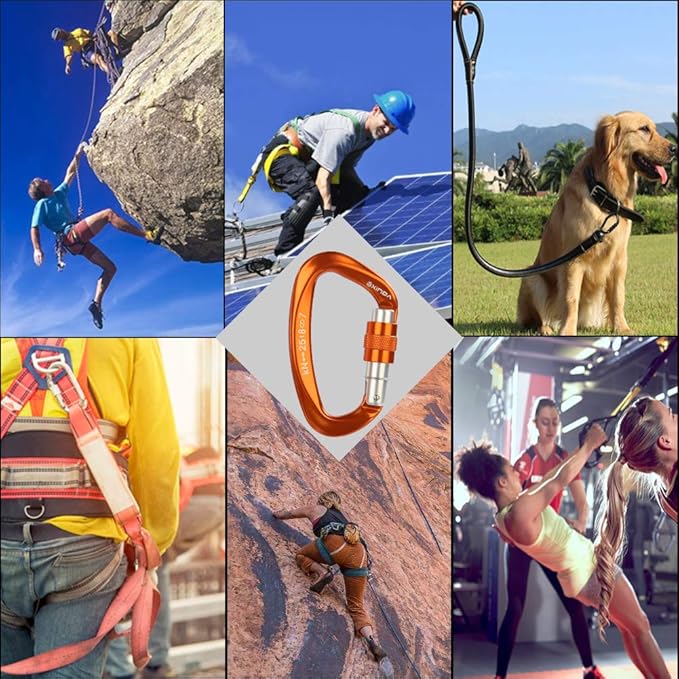 Screwgate Locking Carabiner Clip - Professional Rock Climbing Carabiner Screw Lock,Heavy Duty Carabiners for Climbing,Mountaineer,Hammock,Camping,Outdoor Equipment-StrideForce Fitness