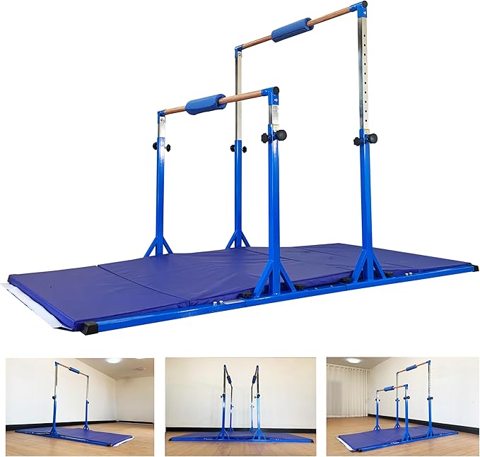 Gymnastics Double Horizontal Bars 3Play Parallel Bars Uneven Bars Gymnastics Training Kip Bar with 304 Stainless Steel Regulating Arms & Fiberglass Rail for Indoor Outdoor Home Club Use-StrideForce Fitness