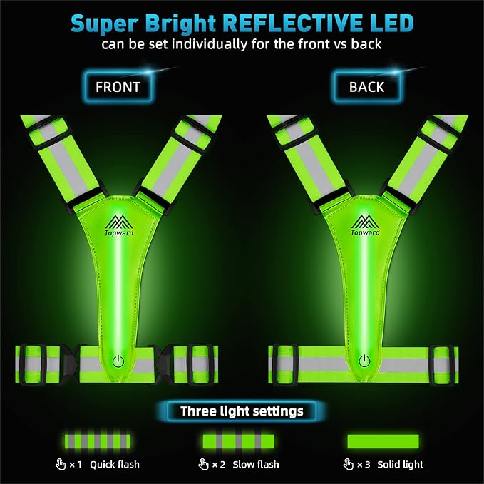 LED Reflective Vest Safety Gear, Light Up Vest for Night Walking Cycling, High Visibility Running Vest with Reflective Strips-StrideForce Fitness