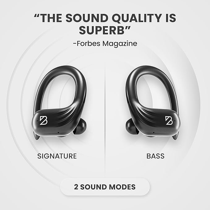 Back Bay Audio Runner 60 Wireless Running Earbuds, 80 Hour Long Battery Life Over The Ear with EarHooks, Wrap Around Earphones Wireless Bluetooth Earbuds with Microphone, Earphones in Ear Headphones-StrideForce Fitness