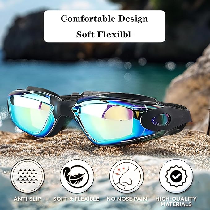 Swim Goggles Swimming Goggles No Leaking with Nose Clip, Earplugs, Swim Cap and Case for Men Women-StrideForce Fitness