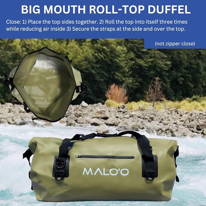 Malo'o Waterproof Dry Bag Duffel 40L/60L/100L, Roll Top Duffel Keeps Gear Dry for Kayaking, Rafting, Boating, Swimming, Camping, Hiking, Beach, Fishing - Internal & External Pockets and Molle Loops-StrideForce Fitness