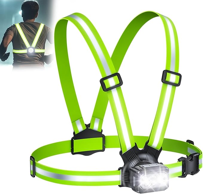 500LM High-Visibility Running Lights for Runners with 7 Modes, Adjustable 45° Beam, 360° Reflective Vest & IPX4 Waterproof Running Vest for Night Walking/Cycling/Jogging, 3.5-20Hrs Runtime-StrideForce Fitness