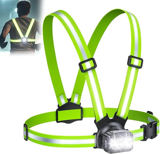 500LM High-Visibility Running Lights for Runners with 7 Modes, Adjustable 45° Beam, 360° Reflective Vest & IPX4 Waterproof Running Vest for Night Walking/Cycling/Jogging, 3.5-20Hrs Runtime-StrideForce Fitness