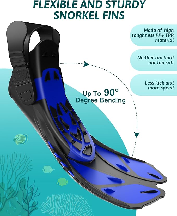Mask Fins Snorkeling Gear for Adults, Full Face Snorkel Mask & Adjustable Swim Fins Snorkel Set, Panoramic View Snorkel Mask Dry Top Anti-Fog Anti-Leak-StrideForce Fitness