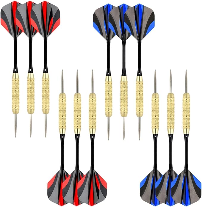 LinkVisions Dartboard with Staple-Free Bullseye, 18g Steel Tip Darts Set,12 Steel Tip Darts 18g, Dartboard Mounting Kits Included-StrideForce Fitness