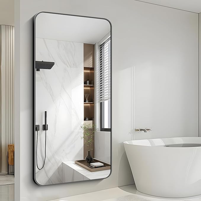 FORBATH Large Bathroom Mirror 72x36 Inches, Black Oversized Wall Mirror for 2 Sinks Aluminum Frame Full Length Rounded Corner Morndern Mirror for Bathroom Bedroom Entryway Living Room-StrideForce Fitness