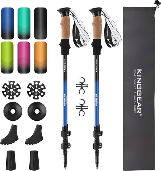 KINGGEAR Nordic Walking Stick, TP1 Hiking Poles Retractable Lightweight 7075 Aluminum, Trekking Poles with Flip Lock, Natural Cork and EVA Grip, 2pc Hiking Gear-StrideForce Fitness