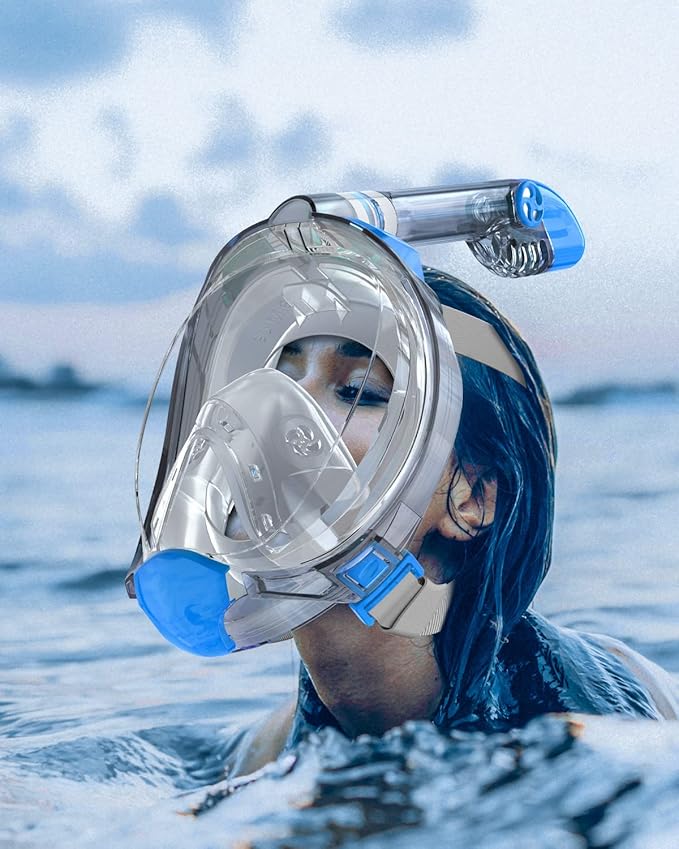 QingSong Full Face Snorkel Mask for Adults, Snorkeling Gear with Camera Mount, 180 Degree Panoramic View Snorkel Set Anti-Fog Anti-Leak-StrideForce Fitness