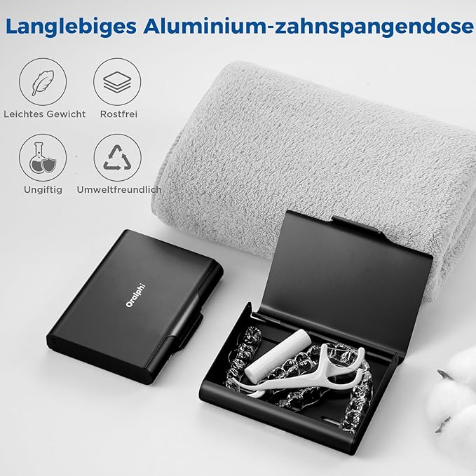 Aluminum Retainer Case for Invisalign Aligners, Partial Mouth Guard Case Denture Retainer Container Case Holder with Vent Holes, Slim Orthodontic Aligner Case for Traveling-1 Pack Black