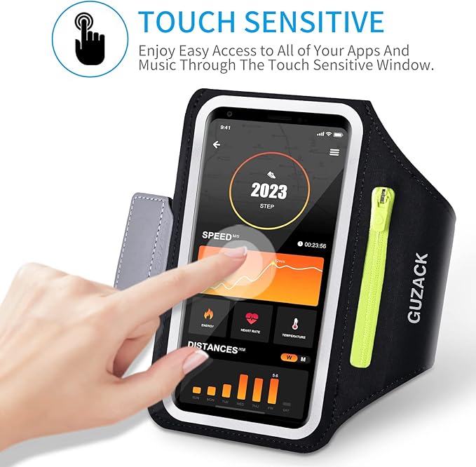GUZACK Running Armband for iPhone 16 15 14 13 Pro Max, Galaxy S25 S24 S23 S22, with Card Slot & Key Pockets, Running Phone Holder, Fit Up to 6.9 Inches Phone - Size S (Smaller Arm 9-14 in)-StrideForce Fitness
