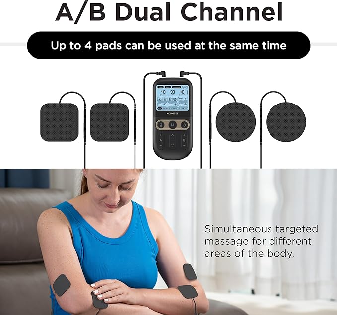 4 in 1 - D.I.Y & Tens Unit & EMS & Massage Muscle Stimulator, Dual Channel TENS Units Therapy Machine for Pain Relief, FDA Cleared Rechargeable Electronic Pulse Massager,with 12pcs Electrode Pads-StrideForce Fitness