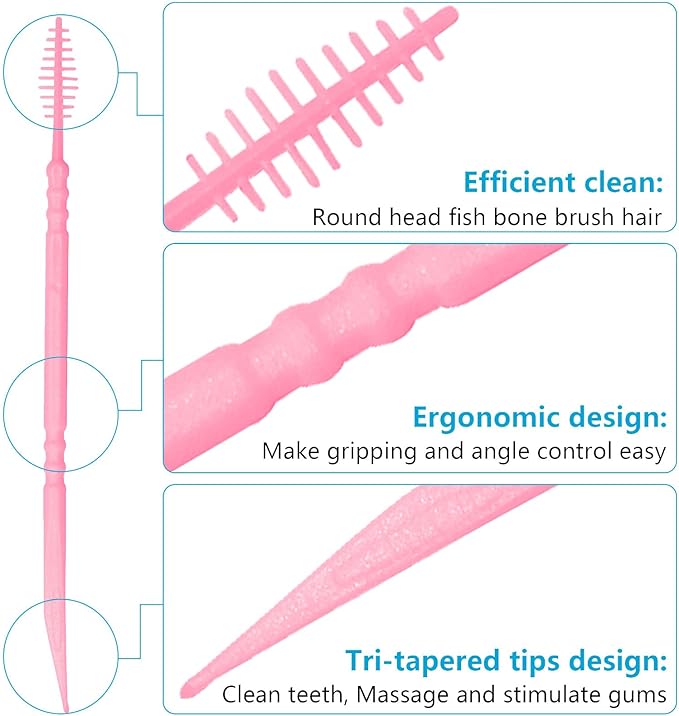 Brushpicks Interdental Toothpicks,Soft Bristle Dental Floss Picks Toothpicks,Helps Removes Plaque and Debris Between Your Teeth 600PCS (Pack of 5) Strawberry