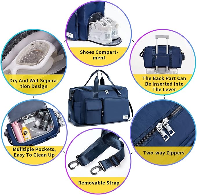 FIORETTO Women's Gym Duffle Bag with Shoes Compartment, 37L Capacity, Ideal for Travel, Gym, Sports, Duffel, Weekender-StrideForce Fitness