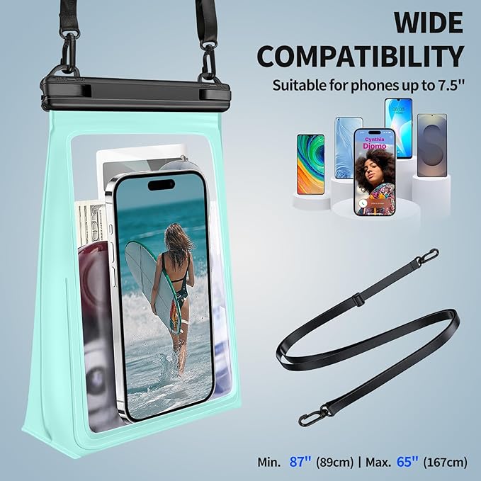 Large Waterproof Phone Pouch [with Sealing Strip], Cell Phone Dry Bag for iPhone Galaxy All Phones, Floating Water Proof Bag for Beach Water Park Green-StrideForce Fitness