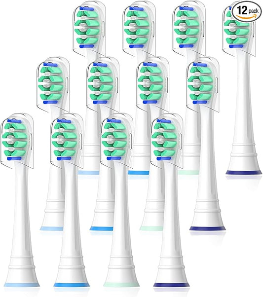 Replacement Heads Compatible with Sonicare Toothbrush, Replacement Brush Head for Philips Sonicare Electric Toothbrush 4100 5100 6100 9900 C2 W3 and More Click-on Handles 12 White