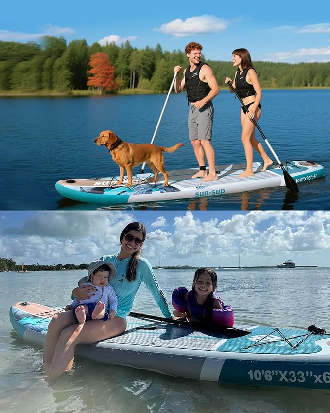MW&QIYZN Inflatable Paddle Board for Adults, Inflatable Stand Up Paddle Boards with Premium SUP Board Accessories & Carry Bag, Wide Stance, Non-Slip Deck, Leash, Paddle-StrideForce Fitness