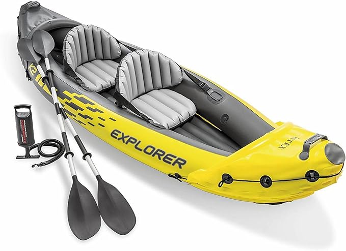 Intex 68307EP Explorer K2 Inflatable Kayak Set: Includes Deluxe 86in Aluminum Oars and High-Output Pump – SuperStrong PVC – Adjustable Seats with Backrest – 2-Person – 400lb Weight Capacity-StrideForce Fitness