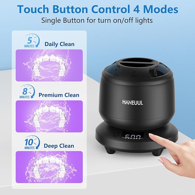 2025 Ultrasonic Retainer Cleaner for Dentures & Aligner, Durable Removable Base and Top Cover, Denture Cleaner Machine with 4 Modes for Mouth Guards, Jewelry, Rings, etc (Black)