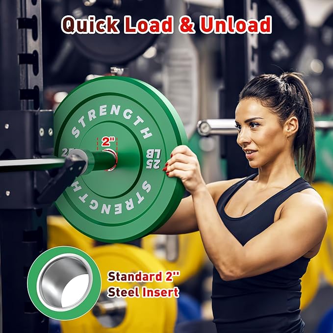 Premium Color-Coded Rubber Bumper Plates Set - 2 Inch Olympic Weight Plates for Home Gym Cross and Strength Training-StrideForce Fitness