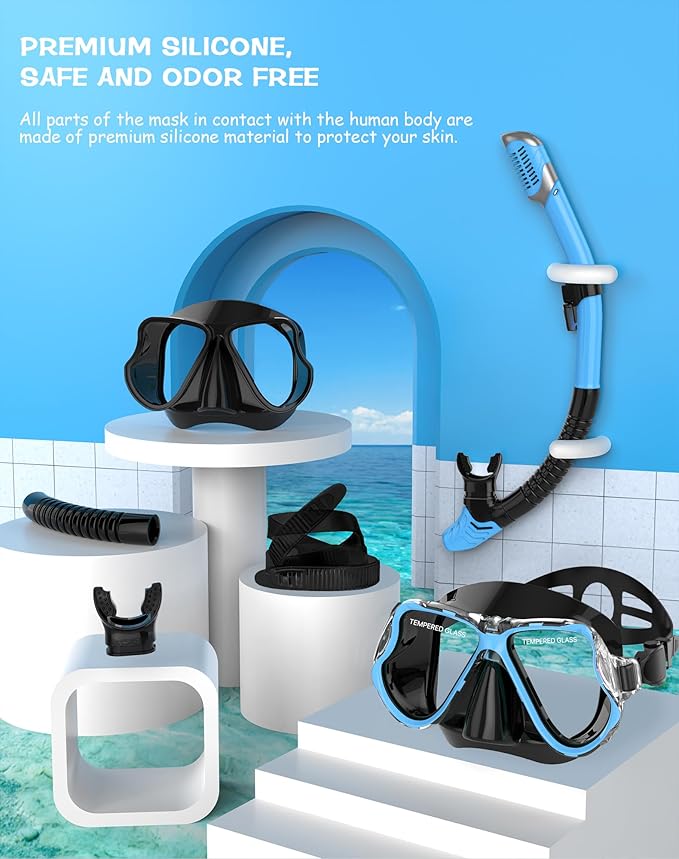 Greatever Dry Snorkel Set,Panoramic Wide View,Anti-Fog Scuba Diving Mask,Professional Snorkeling Gear-StrideForce Fitness