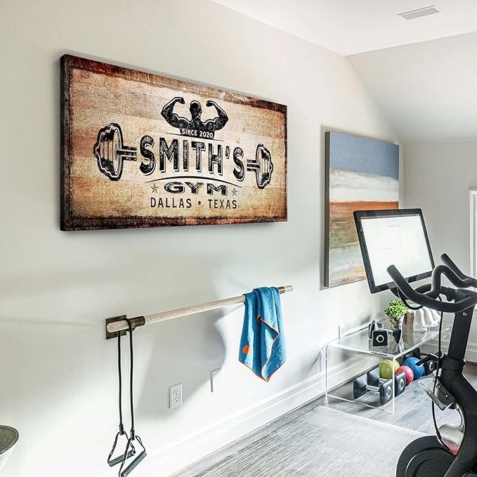 TAILORED CANVASES Personalized Gym Sign Wall Art Decor - Motivational Canvas s for Home Gym, Workout Room, Garage, Fitness Center - Workout Inspirational Posters - Gym Name on Rustic Copper, 48x16in-StrideForce Fitness