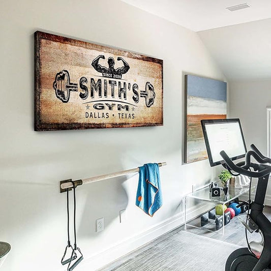 TAILORED CANVASES Personalized Gym Sign Wall Art Decor - Motivational Canvas for Home, Workout Room, Garage, Fitness Center - Inspirational Posters With Name on Rustic Copper, 36x12in-StrideForce Fitness