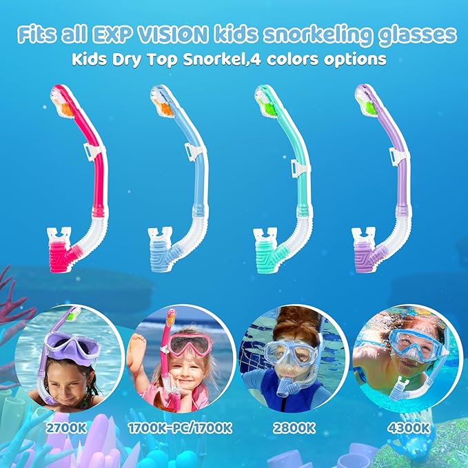Dry Snorkel for Kids, Ultimate Snorkel Tube for Snorkeling, Freediving & Swimming, Easy-Breath Technology, Top-Mounted Dry Valve & Food-Grade Silicone Mouthpiece-StrideForce Fitness