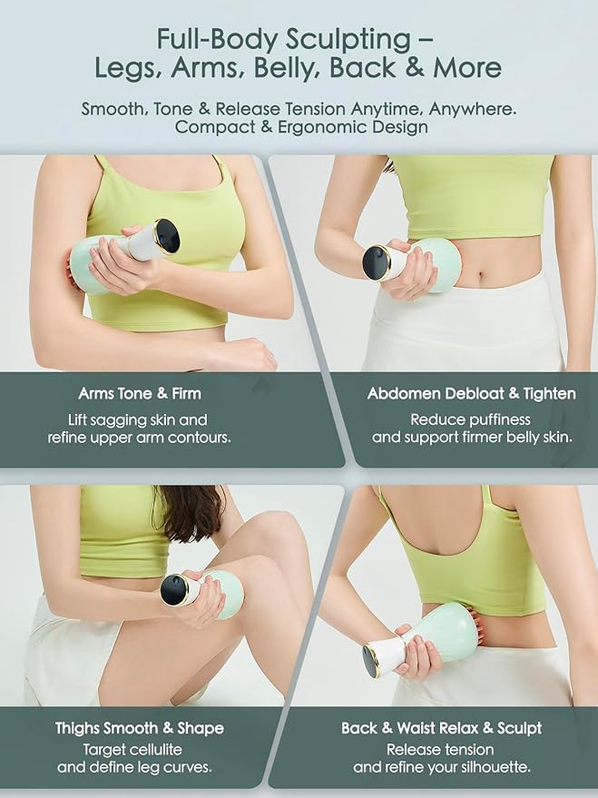 Lymphatic Drainage Massager & Massage Tool with Cellulite Oil, Body Sculpting Machine & Fascia Blaster for Cellulite with Microcurrent, Light, Heat & Vibration, for Legs, Arms & Belly-StrideForce Fitness