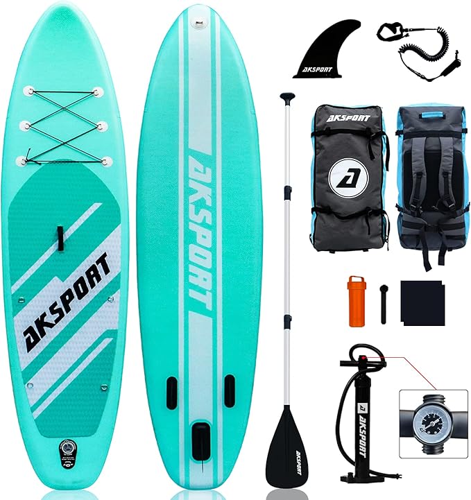 AKSPORT Inflatable Stand Up Paddle Board, SUP Board with All Accessories, Wide Stable Design, Non-Slip Deck, Inflatable Paddle Boards for Youth & Adult-StrideForce Fitness
