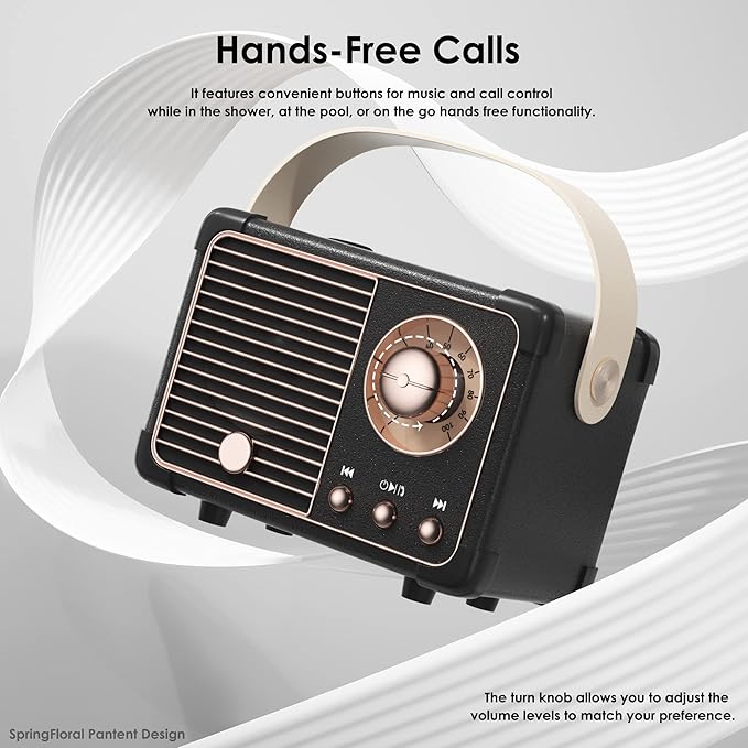 Retro Bluetooth Speaker, Vintage Decor, Small Portable Wireless Speaker,Hands-Free Call,400mA Battery,TF Card,Aux Line, for iOS Android Smartphone Home Office Gift Ideas Black-StrideForce Fitness