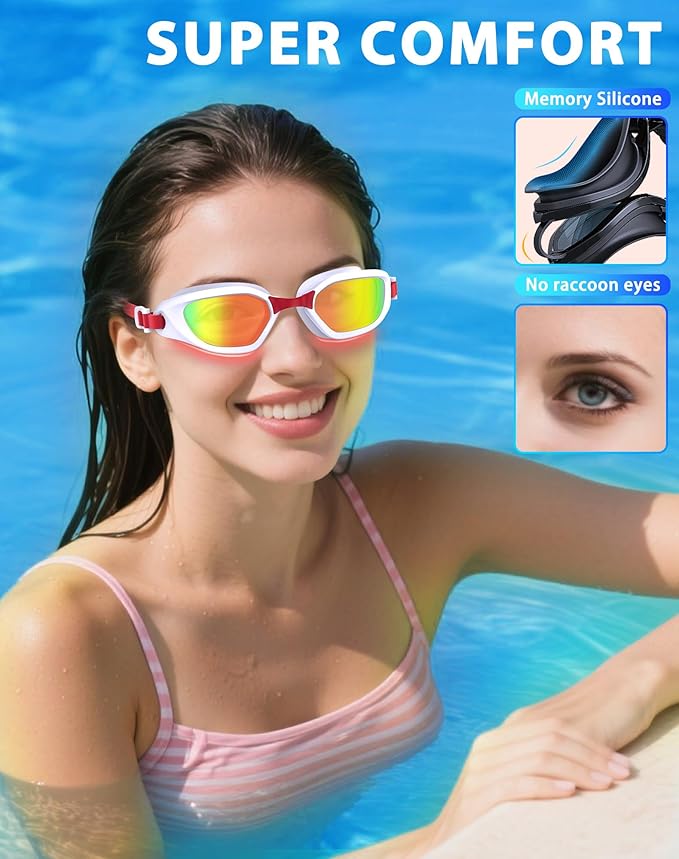 Swim Goggles, Unisex Adult Swimming Goggles Anti Fog Anti UV No Leakage Wide View for Men Women Youth-StrideForce Fitness