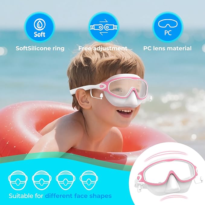 Swim Goggles for Kids 3-15 with Earplugs Large Frame Anti-Fog/UV Swimming Goggles for Boys Girls Toddler 2PCS-StrideForce Fitness
