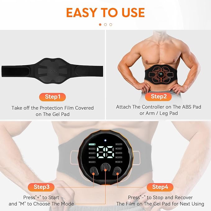 Electronic Muscle Stimulator;Abs Stimulator Muscle Machine for Abdomen/Arms,USB Rechargeble for Fitness Strength Training Workout Equipment Men and Women-StrideForce Fitness