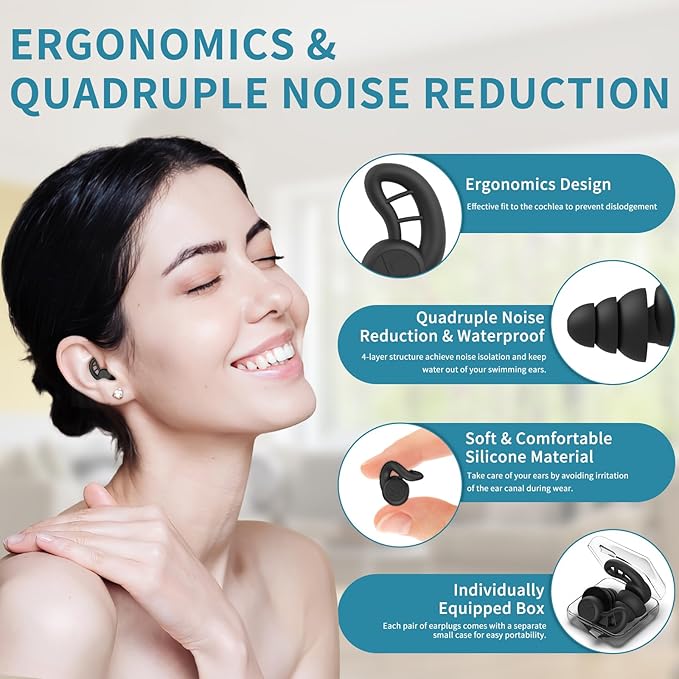 Swimming Ear Plugs for Adults, 4 Pairs Reusable Silicone Waterproof Colorful Swim Earplugs for Swimming Showering Snorkeling Surfing and Water Sports, Water Ear Plugs for Men and Women-StrideForce Fitness