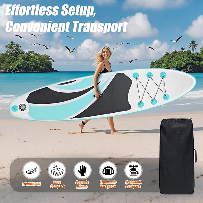10' Inflatable Stand Up Paddle Board, Ultra-Light Wide Yoga Board for All Skill Levels with Premium SUP Paddleboard Accessories, 84L Waterproof Bag, Non-Slip Comfort Deck for Youth & Adults-StrideForce Fitness